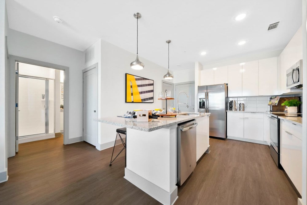 Stunning kitchen with stainless steel appliances at EDGE on the Beltline in Atlanta, Georgia