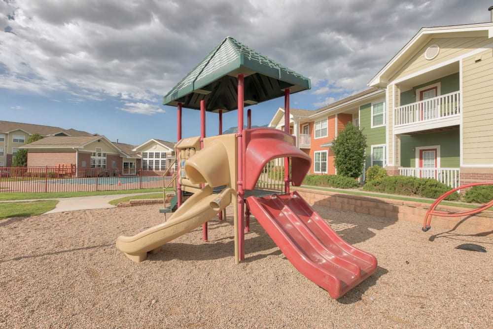 The playground for residents at Westmeadow Peaks Apartments in Colorado Springs, Colorado
