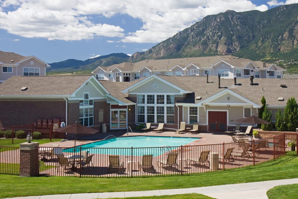 View of the pool at Westmeadow Peaks Apartments in Colorado Springs, Colorado