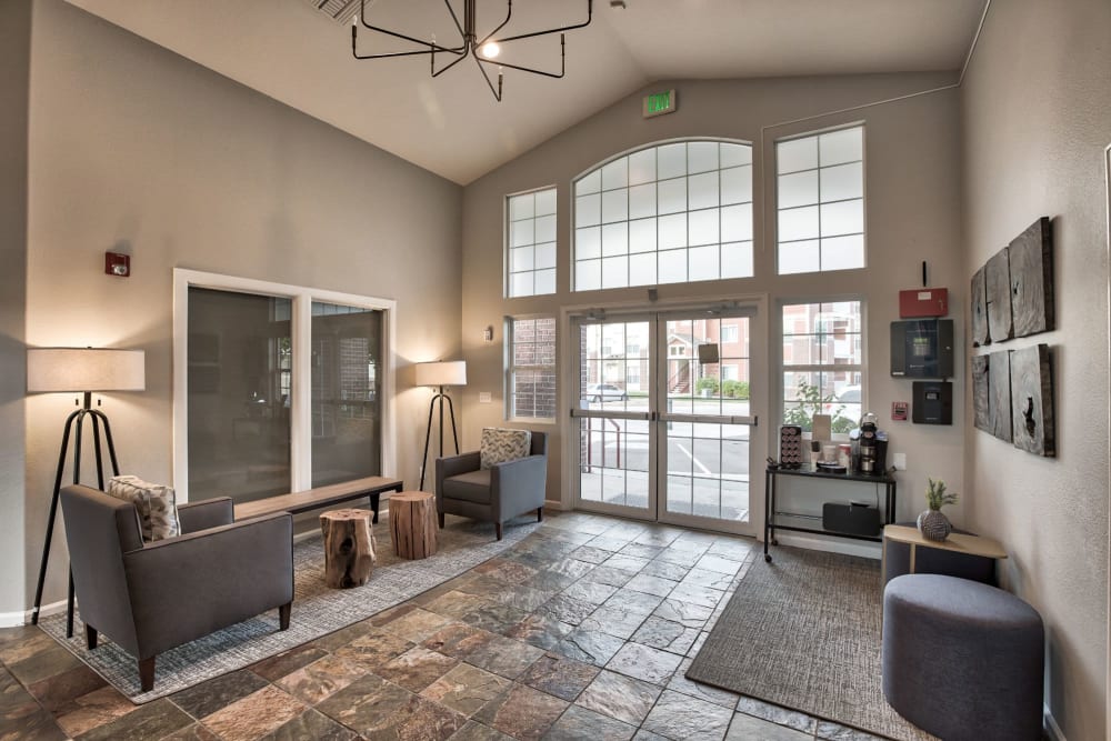 Luxury clubhouse with seating at Westmeadow Peaks Apartments in Colorado Springs, Colorado
