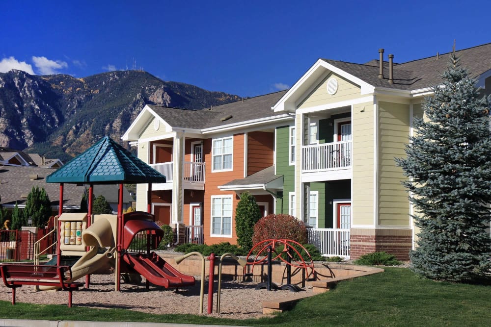 View of the mountains from the property at Westmeadow Peaks Apartments in Colorado Springs, Colorado