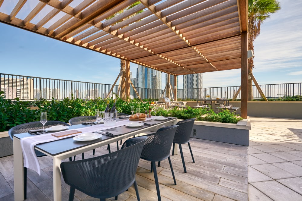 Rooftop dining table at ParkLine Miami in Miami, Florida