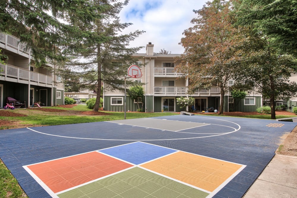 Colorful basketball court at The Park at Cooper Point Apartments in Olympia, Washington