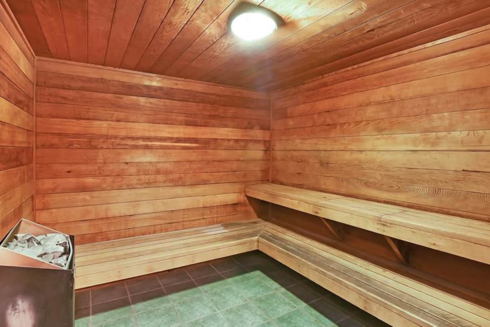 Beautiful wood sauna at The Park at Cooper Point Apartments in Olympia, Washington