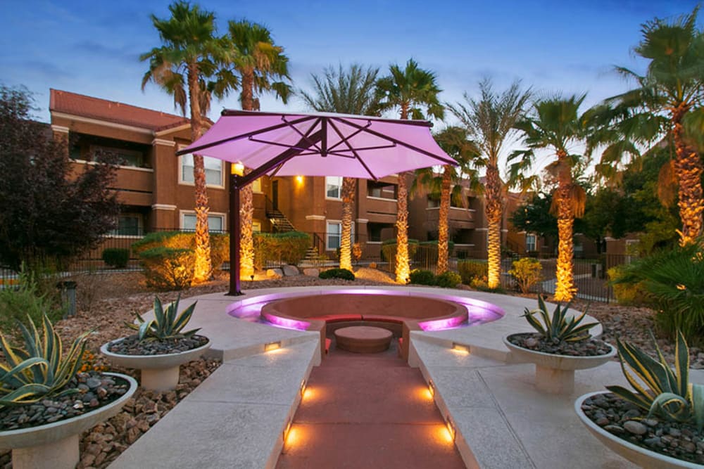 Modern hot tub with beautiful canopy over top at Ascent at Silverado in Las Vegas, Nevada