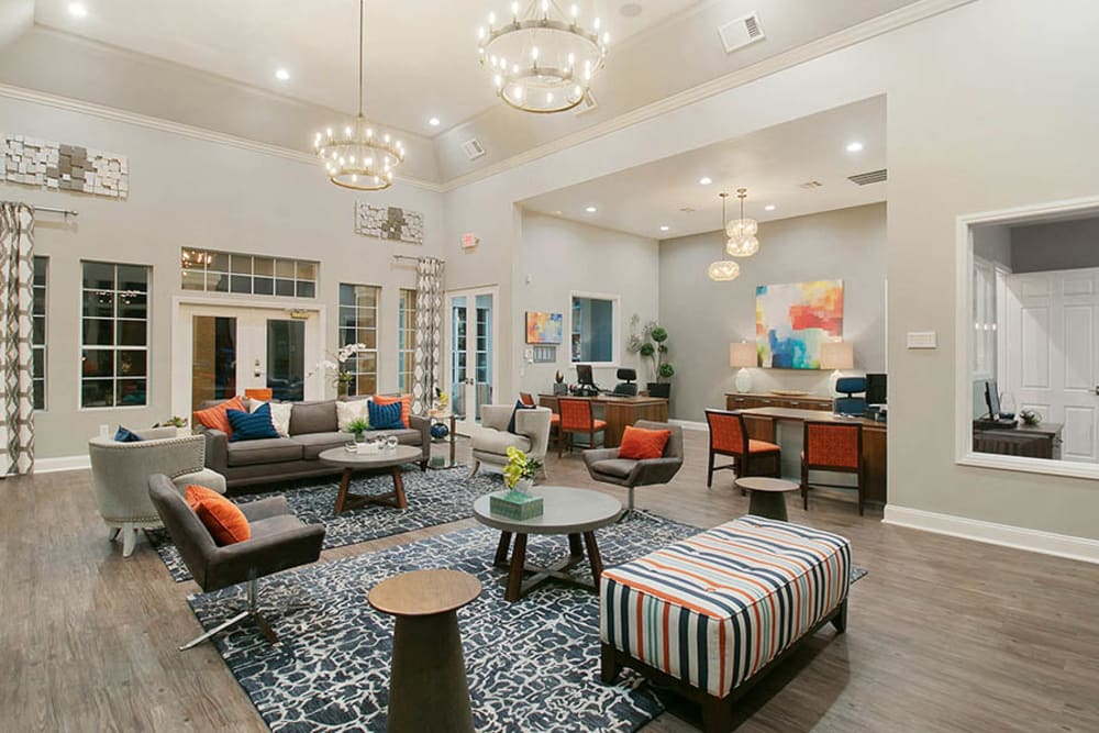 Community area with gorgeous chandeliers at Ascent at Silverado in Las Vegas, Nevada