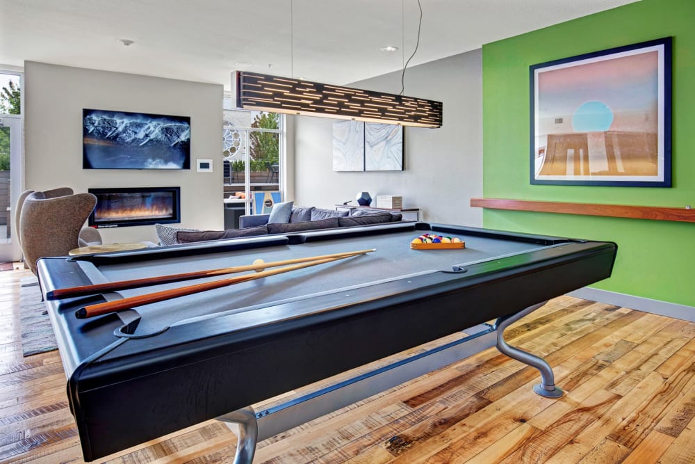 Nice pool table in the clubhouse at Alley South Lake Union in Seattle, Washington