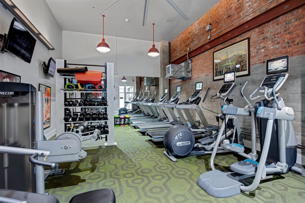 Full fitness center for residents to use anytime at Alley South Lake Union in Seattle, Washington
