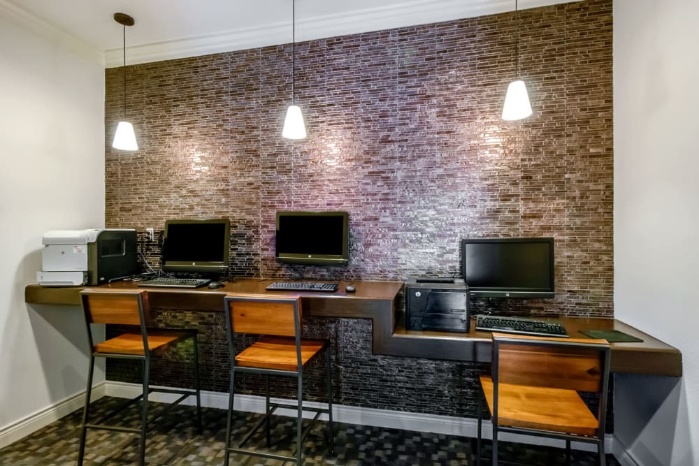 Business center with computer workstations for resident use at Sonterra Heights in San Antonio, Texas