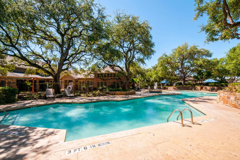 Beautiful morning at the swimming pool area at Sonterra Heights in San Antonio, Texas