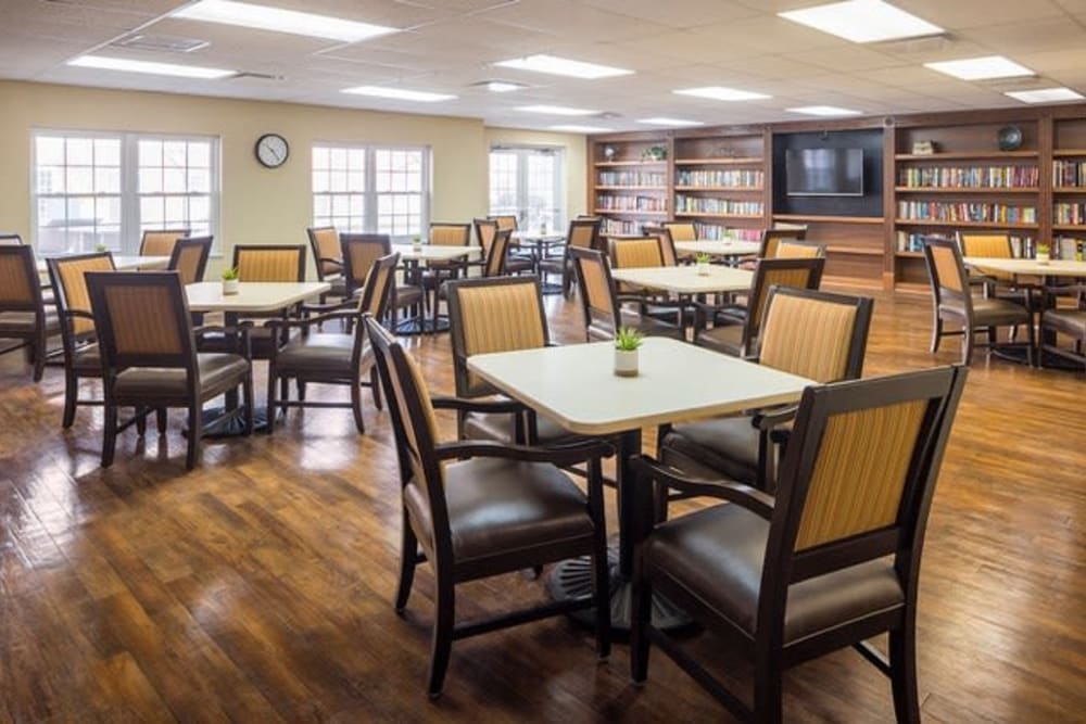 Bistro community space at Hanover Place in Tinley Park, Illinois.