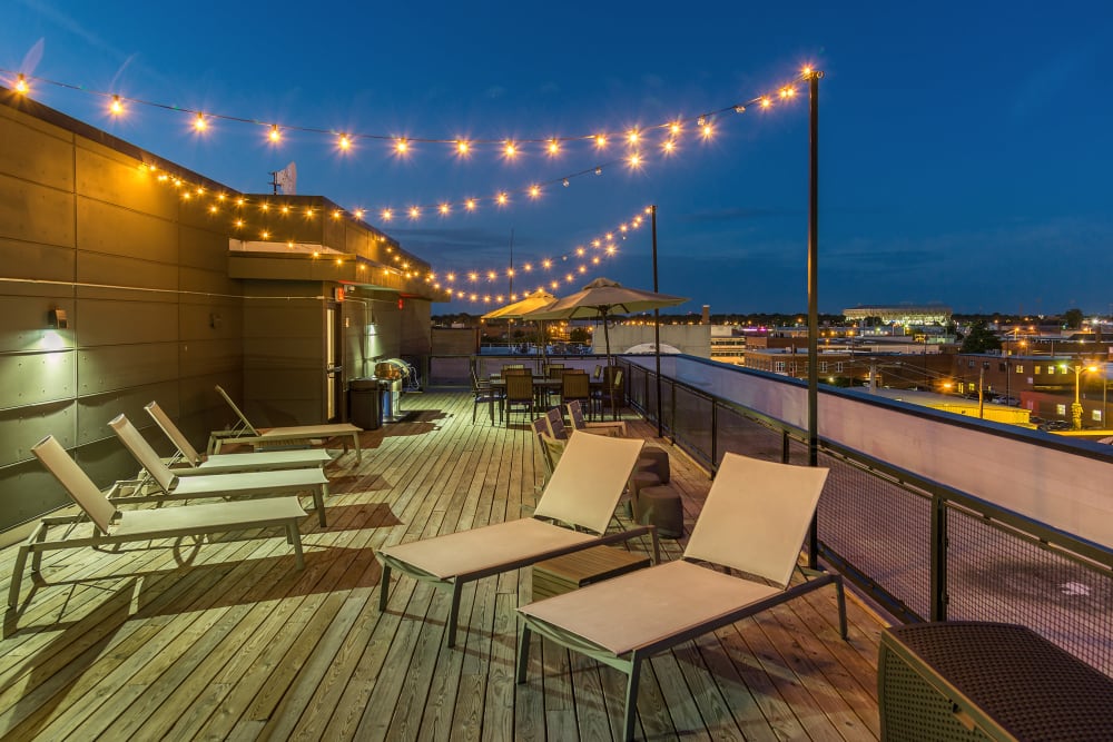 Deck lit up at night at The Preserve Scott's Addition in Richmond, Virginia