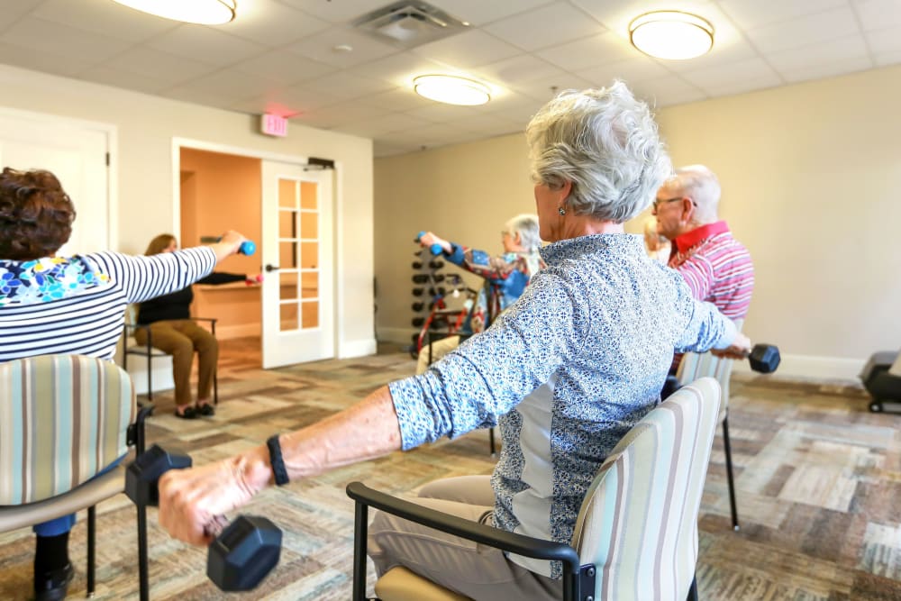 Residents doing exercise at Harmony at Wescott in Summerville, South Carolina