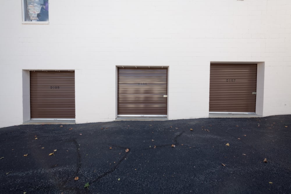 Brown doors on outdoor units at Castle Mini Storage in Rockville, Maryland