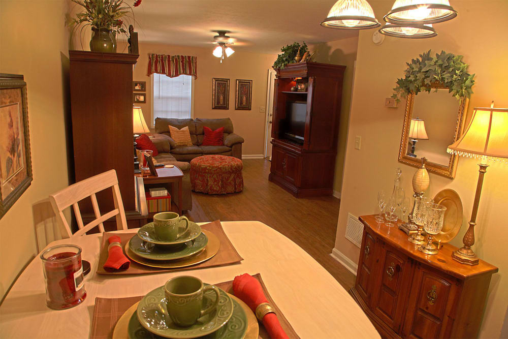 Dining table and living room at Northcreek in Phenix City, Alabama