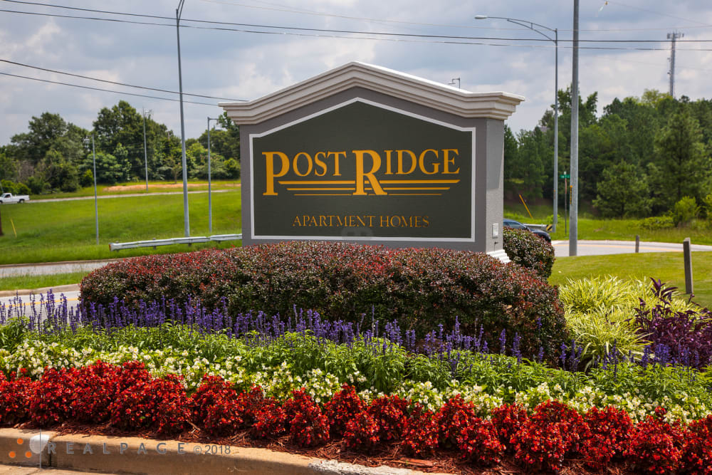 Sign and flowers at Post Ridge in Phenix City, Alabama