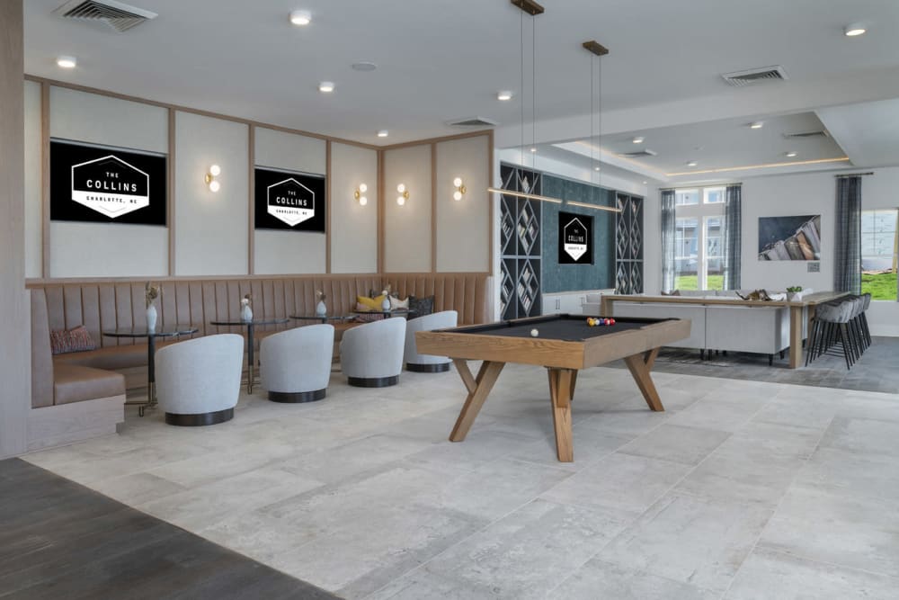 Clubhouse lounge at The Collins | Apartments in Charlotte, North Carolina