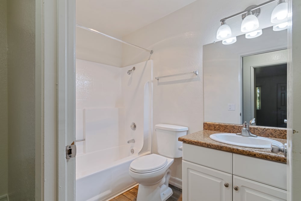 A bright bathroom in a home at Terrace View Villas in San Diego, California