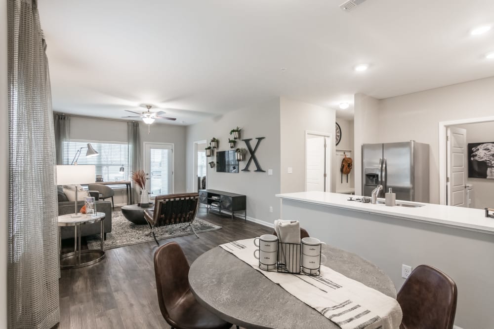 Open concept dining area next to the kitchen at Kirkwood Place in Clarksville, Tennessee