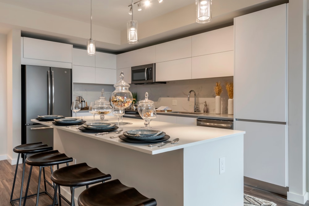 Stunning kitchen with huge island at Motif in Fort Lauderdale, Florida
