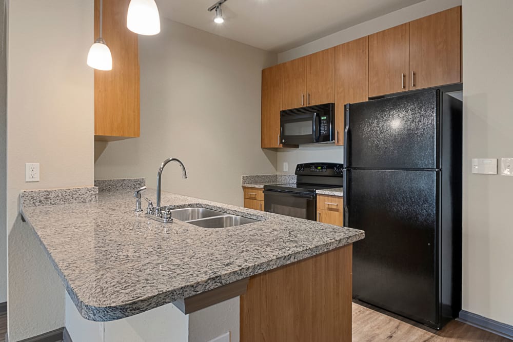 Kitchen with modern appliances at The Addison at South Tryon | Apartments & Townhomes in Charlotte, North Carolina