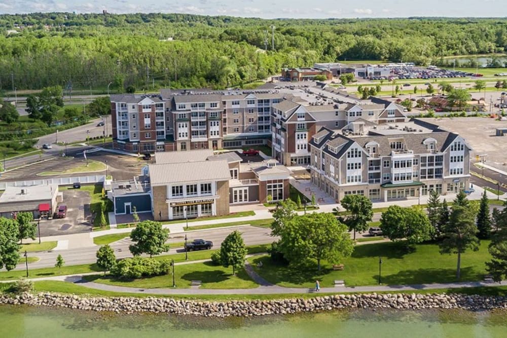 Aerial view of our waterfront luxury community at Pinnacle North Apartments in Canandaigua, New York