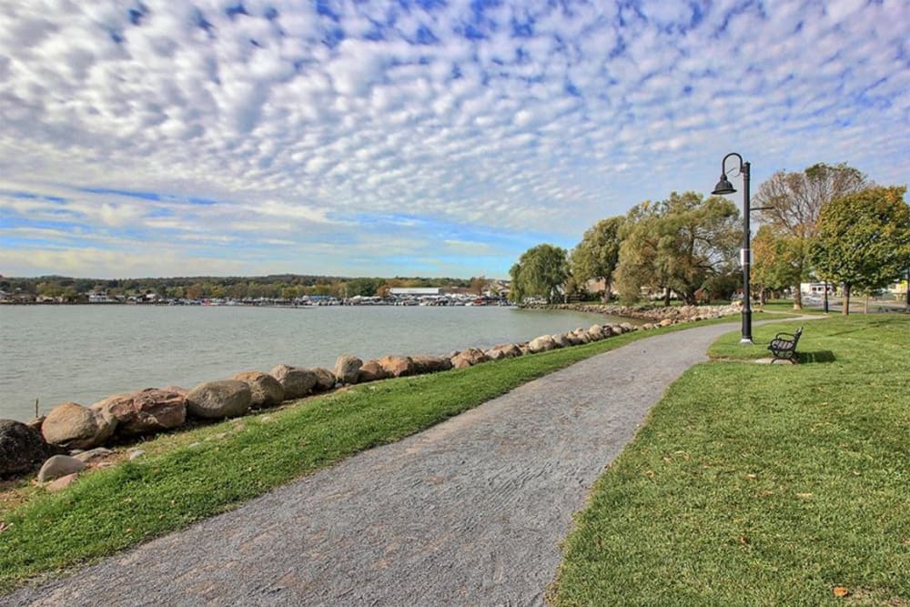 Pathway along the waterfront park near Pinnacle North Apartments in Canandaigua, New York