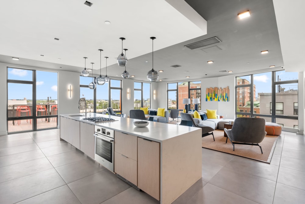 5th floor lounge and kitchen at Arthaus Apartments in Allston, Massachusetts