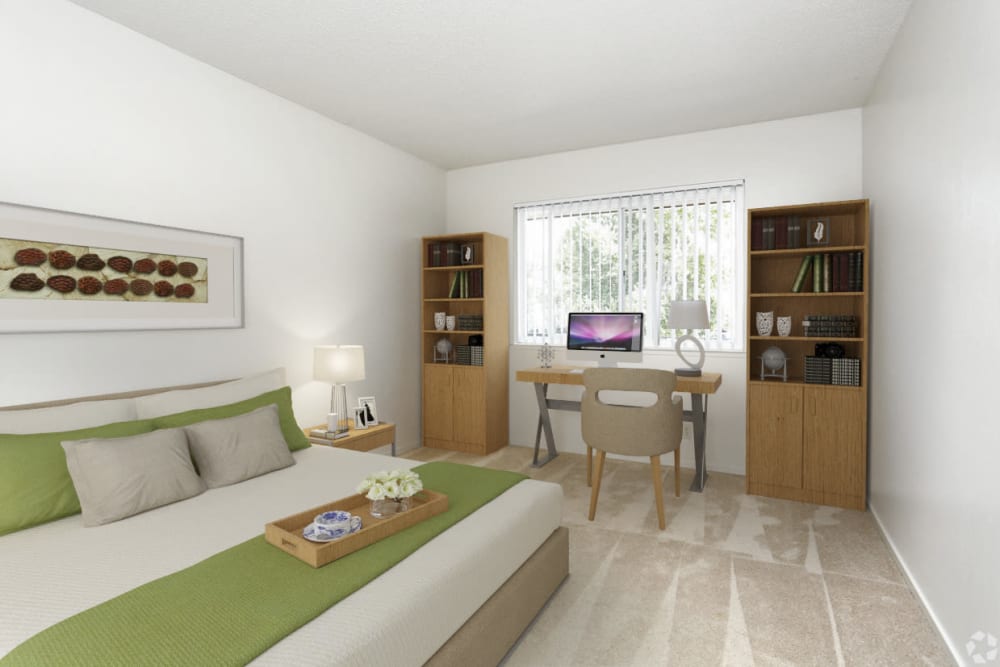 Model bedroom at Parkway Apartment Homes in Fremont, California