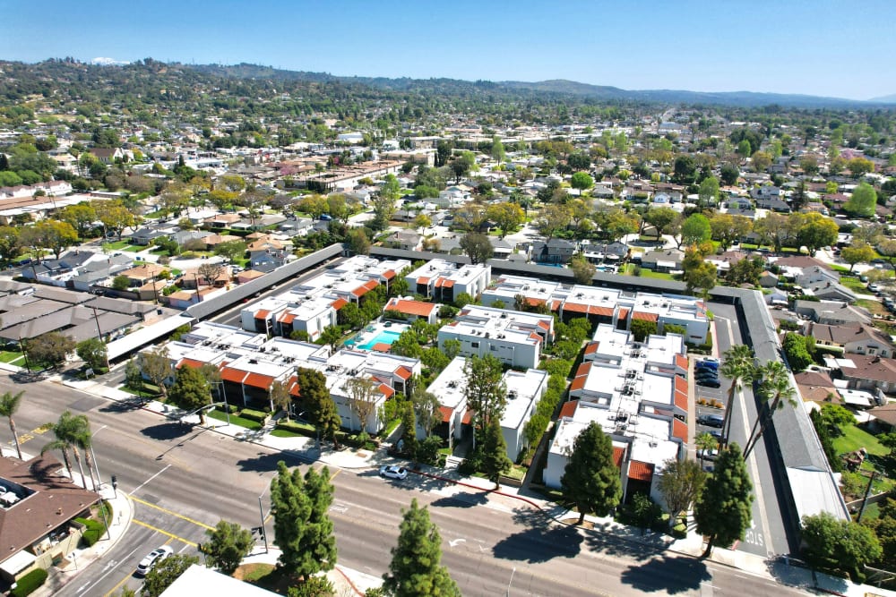Aerial View of Property at Kendallwood Apartments in Whittier, California