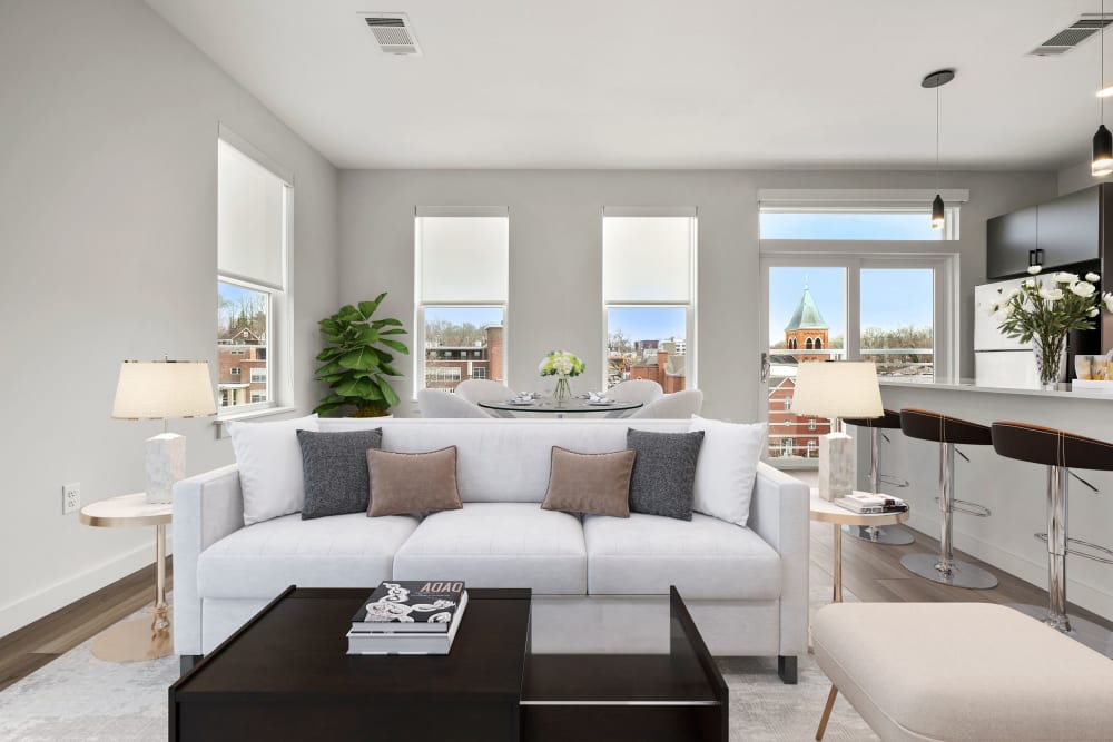 Living and dining area of the two bedroom unit at Anden in Weymouth, Massachusetts