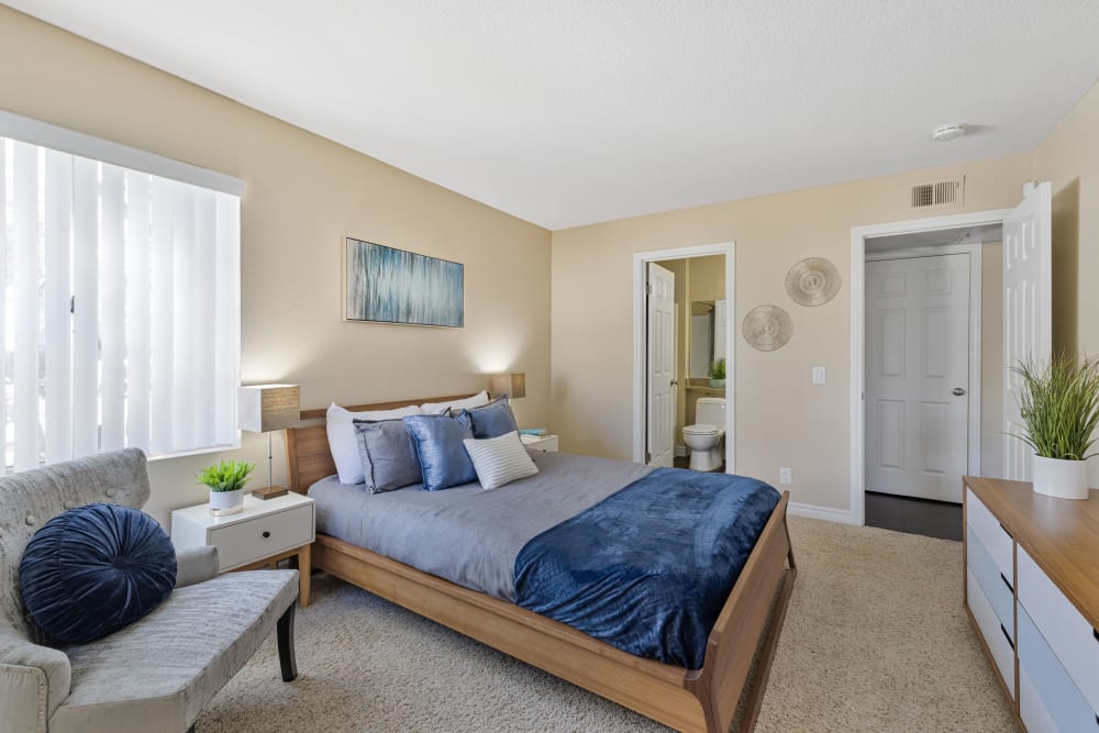 Giant master bedroom with modern decor at Village Oaks in Chino Hills, California