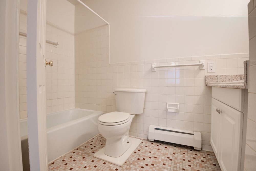 Bathroom in a home at Knollwood Manor Apartments in Fairport, New York