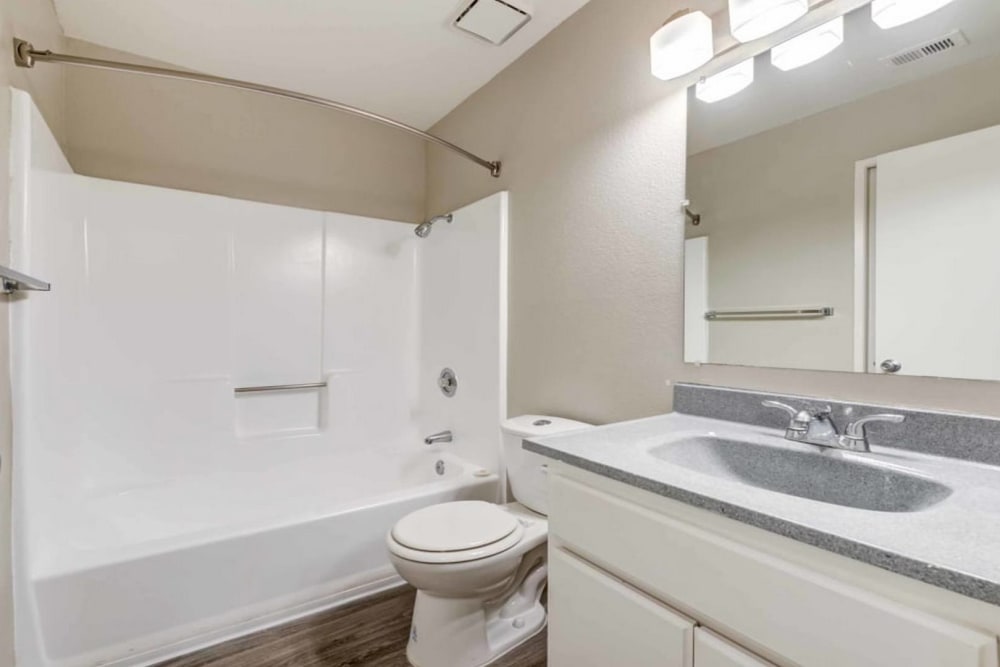 Apartment bathroom at Sienna Heights Apartments in Lancaster, California