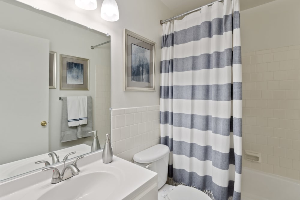 Bathroom in a home at Towson Crossing Apartment Homes in Baltimore, Maryland