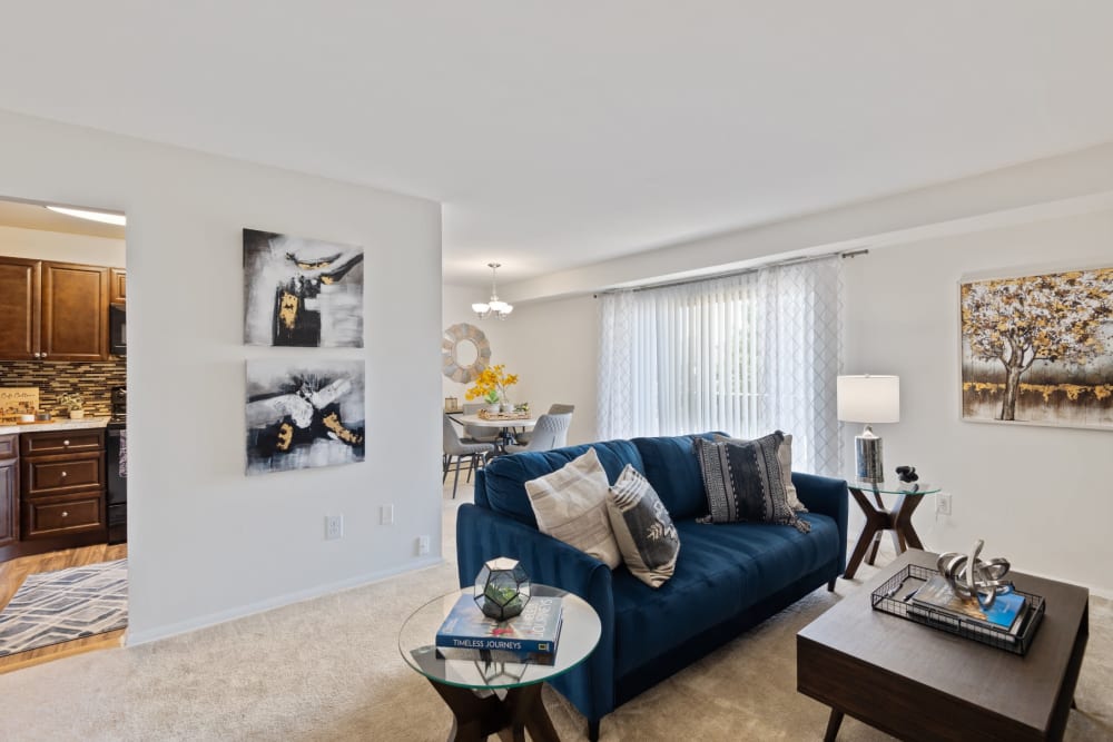 Living room in a home at Towson Crossing Apartment Homes in Baltimore, Maryland