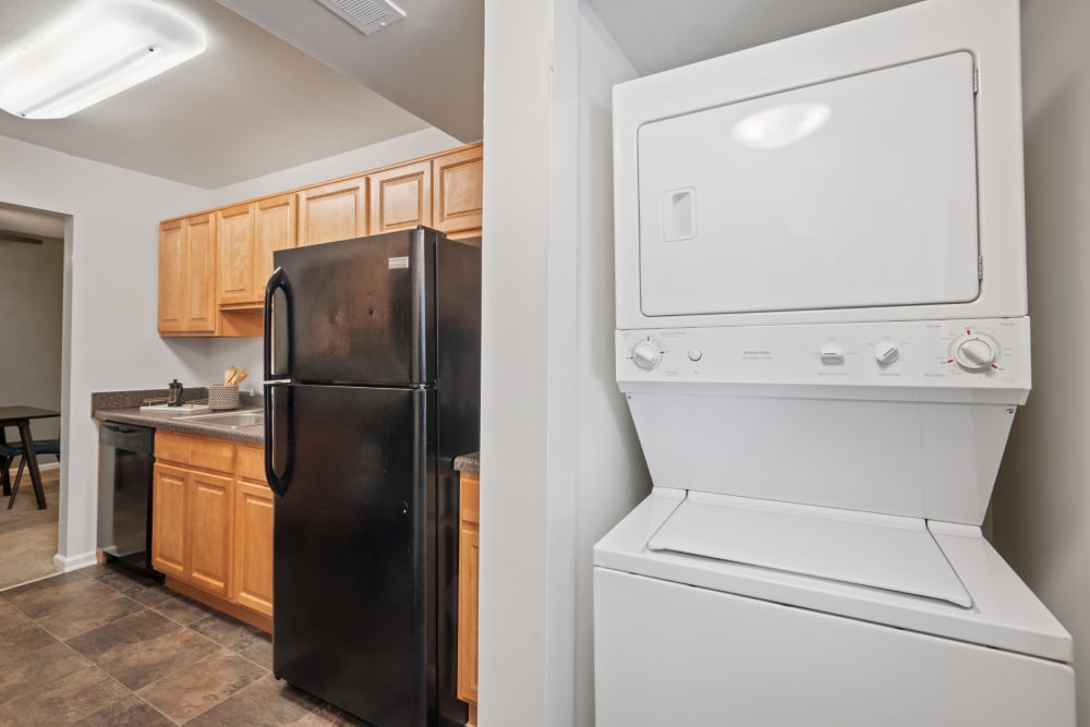 Washer and dryer in kitchen at Cedar Gardens and Towers Apartments & Townhomes in Windsor Mill, MD