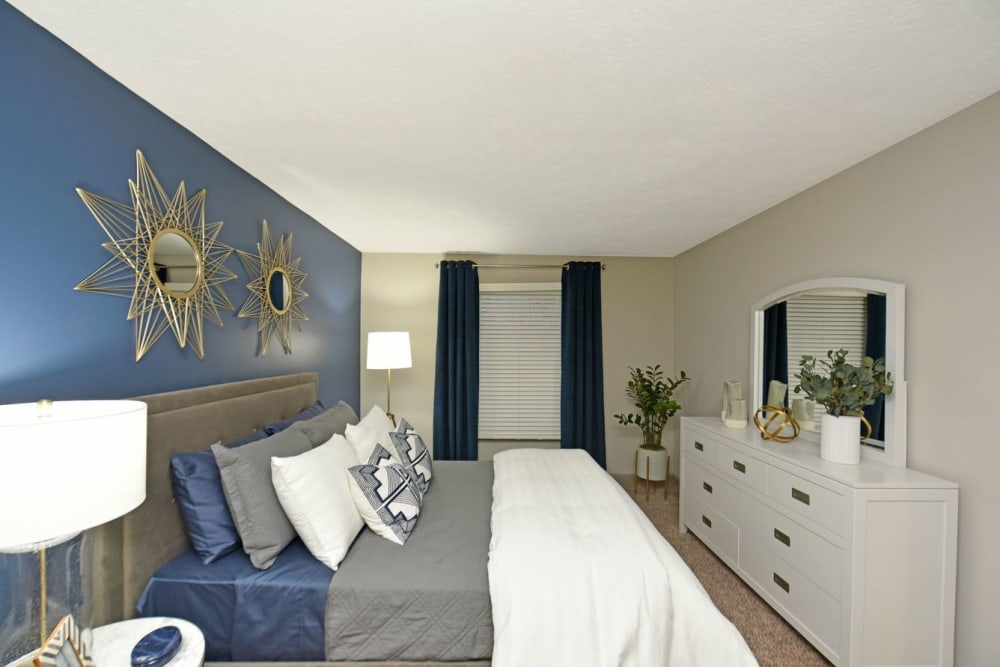 Model bedroom at Veridian Castleton in Indianapolis, Indiana
