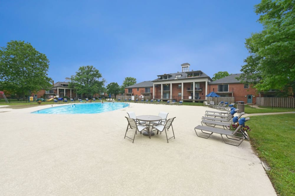 Patio by the pool at Veridian Castleton in Indianapolis, Indiana