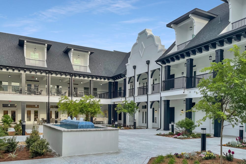 Example assisted living courtyard for The Blake at LPGA in Daytona Beach, Florida