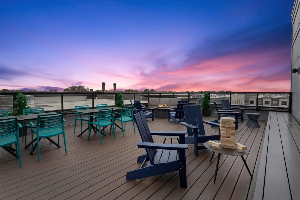 Rooftop deck with a sunset view at The Ella Scott's Addition in Richmond, Virginia