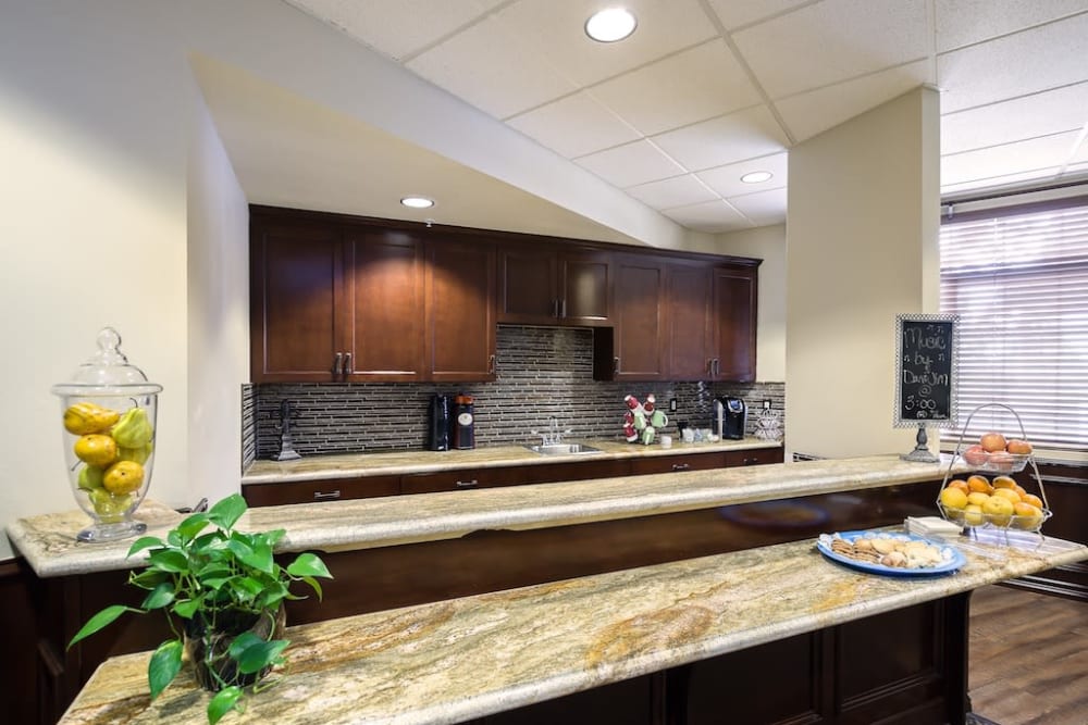 Counter with cabinets above at Pacifica Senior Living Country Crest in Oroville, California