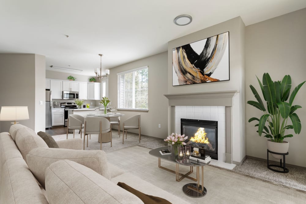 Comfortable seating in an apartment living room at Brookside Village in Auburn, Washington