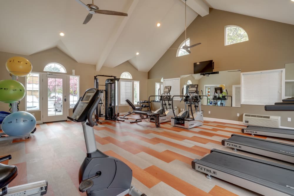 Fitness center with plenty of individual workout stations at Renaissance at 29th Apartments in Vancouver, Washington
