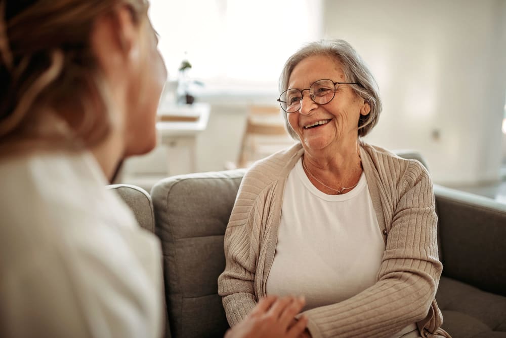 Resident and caregiver at Lake Park Senior Living in Oakland, California