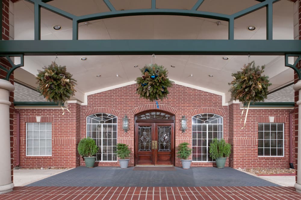 The main entrance at Village on the Park Steeplechase in Houston, Texas