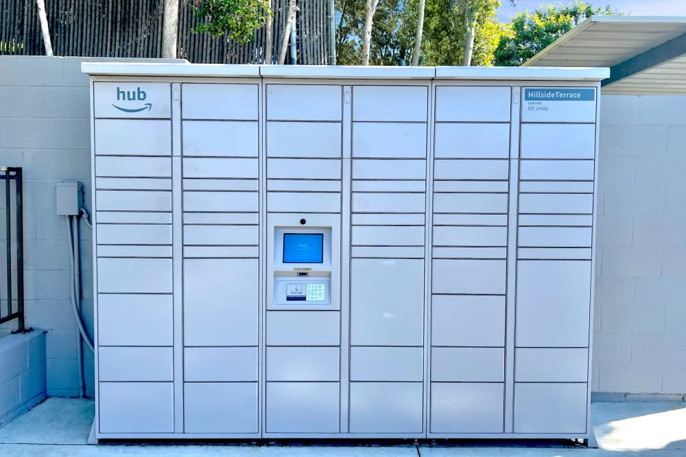 The convenient package lockers at Hillside Terrace Apartments in Lemon Grove, California