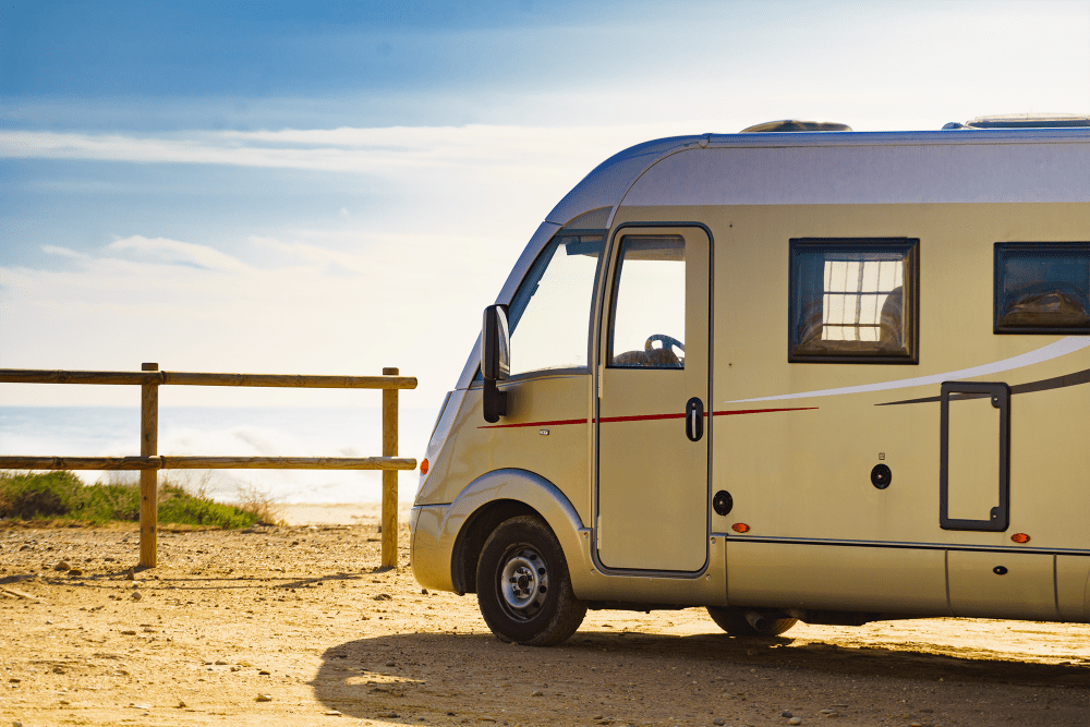 An RV parked near BuxBear Luxury Boat & RV Storage in Post Falls, Idaho