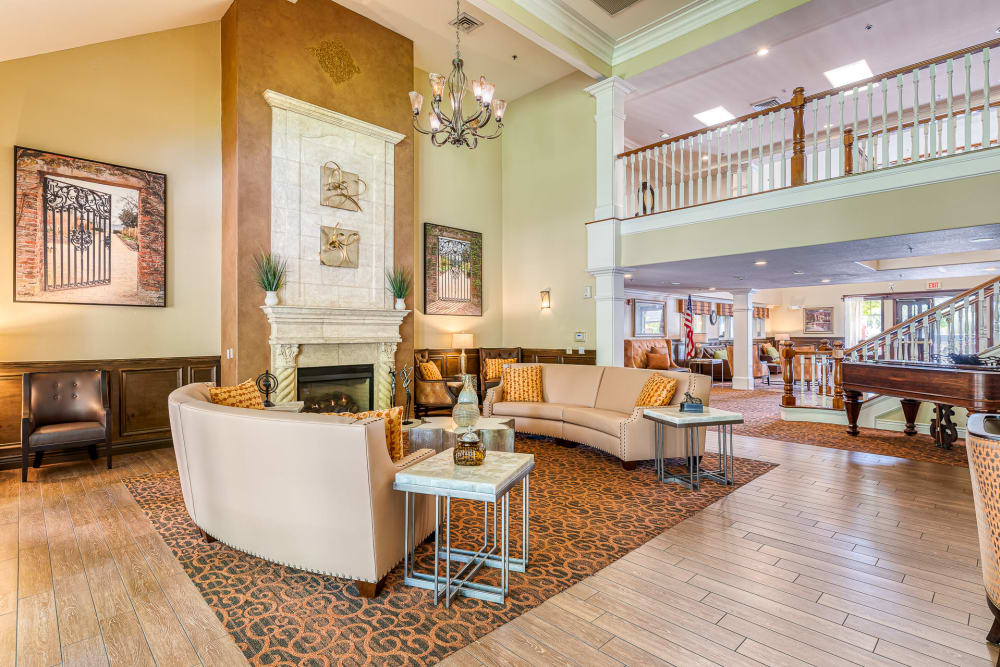 Seating in the lobby at Pacifica Senior Living Chino Hills in Chino Hills, California