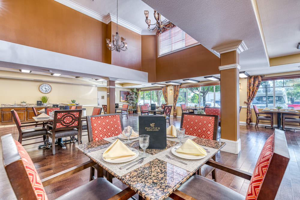 Dining area at Pacifica Senior Living Chino Hills in Chino Hills, California
